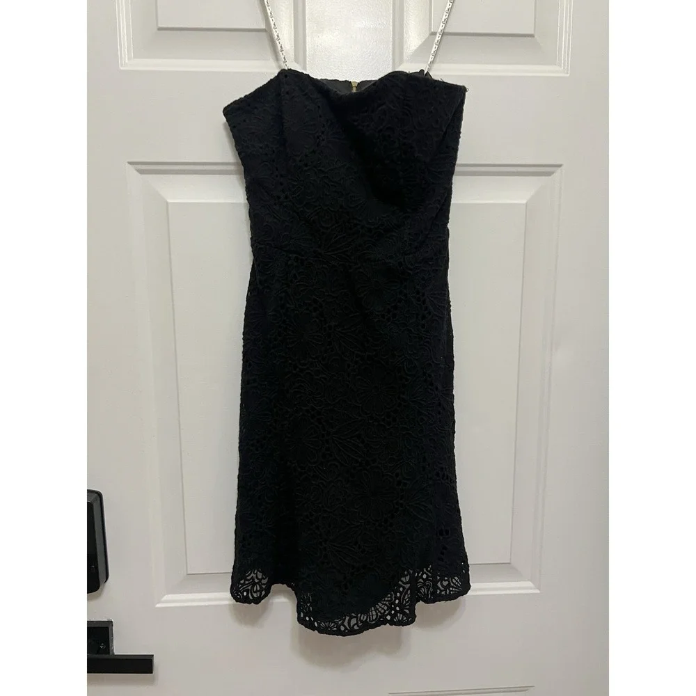 Lilly Pulitzer Strapless Vicki Dress 2 Black Floral Lace Cocktail Resort‎ Preppy